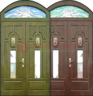 Стальная арочная дверь со стеклом ДА-17 для монолитного дома в Троицке