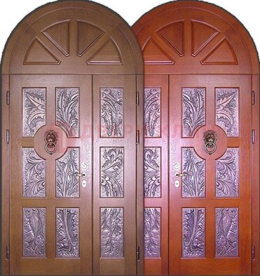 Металлическая арочная дверь со стеклом ДА-28 в коттедж в Троицке