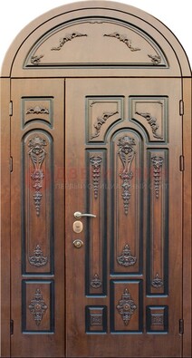 Арочная железная дверь с виноритом и узором ДА-36 в Троицке
