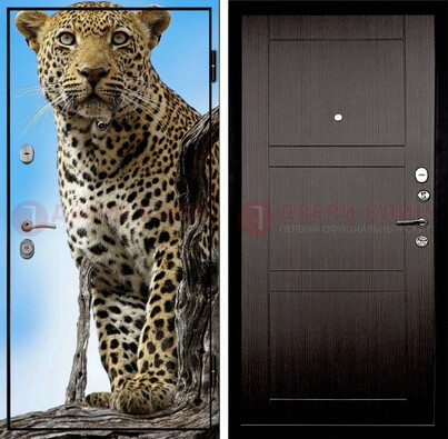 Железная дверь с рисунком гепарда снаружи ДФ-27 в Троицке