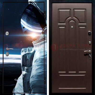 Стальная дверь с фотопечатью космонавта ДФ-4 в Троицке