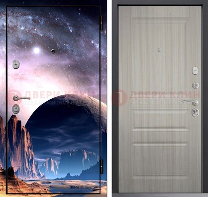 Железная дверь с фотопечатью космоса и планеты ДФ-50 в Троицке