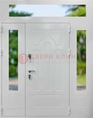 Белая стальная дверь порошок со стеклом и фрамугами ДФГ-11 в Троицке