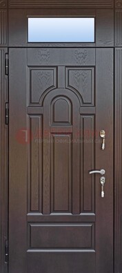 Железная дверь с фрамугой в коричневом цвете ДФГ-22 в Троицке