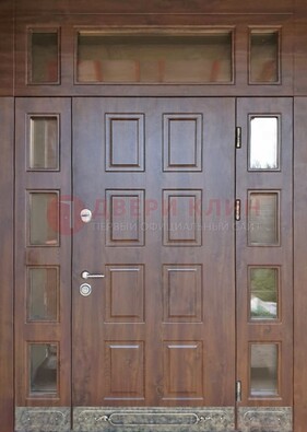 Стальная дверь МДФ со стеклом и фрамугами для дома ДФГ-29 в Троицке