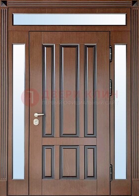 Железная дверь со стеклом и фрамугами в коричневом цвете ДФГ-8 в Троицке