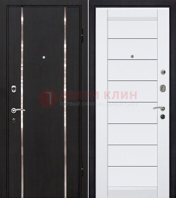 Черная входная дверь с МДФ и декоративными вставками ДМ-143 в Троицке