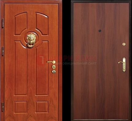 Оранжевая стальная дверь с МДФ ламинат внутри ДМ-18 в квартиру в Троицке