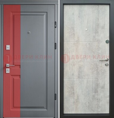Серая с красной полосой металлическая дверь МДФ ДМ-245 в Троицке