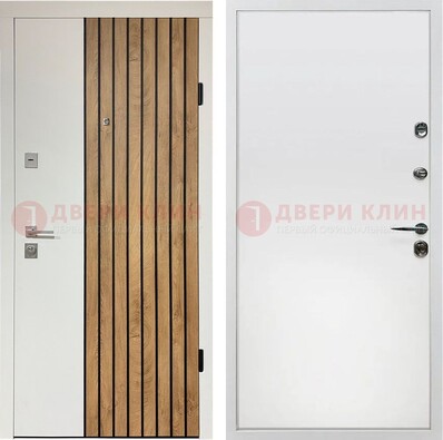 Белая с коричневой вставкой филенчатая дверь МДФ ДМ-278 в Троицке
