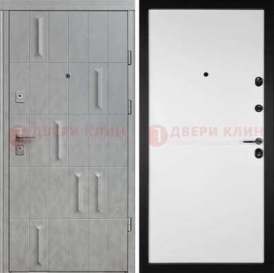 Серая стальная дверь с рисунком МДФ и внутри Белый ясень ДМ-280 в Троицке
