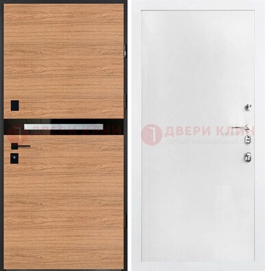 Железная коричневая дверь с МДФ в белом цвете ДМ-313 в Троицке
