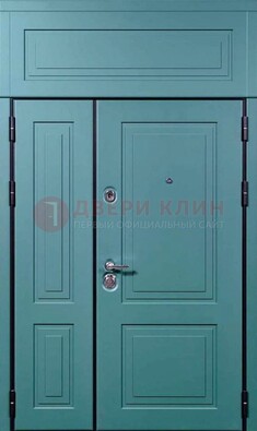 Синяя металлическая дверь с МДФ и верхней фрамугой ДМ-339 в Троицке