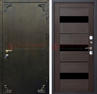Темная входная дверь с порошковым покрытием и МДФ со стеклом ДП-236 в Троицке