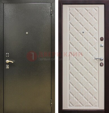 Темно-серая железная дверь с порошковым покрытием и филенчатой МДФ ДП-289 в Троицке
