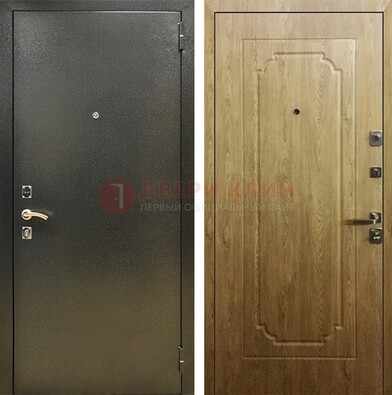 Темно-серая входная дверь с порошковым покрытием и МДФ Золотой дуб ДП-291 в Троицке