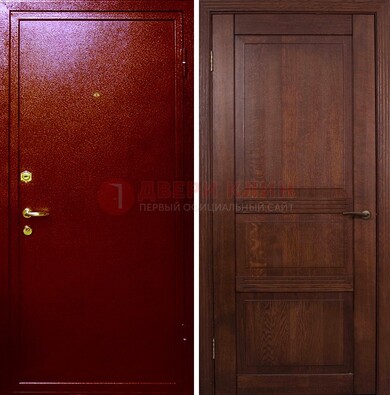Красная железная дверь с порошковым окрасом ДП-58 в Троицке