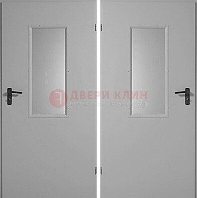Белая металлическая противопожарная дверь с декоративной вставкой ДПП-7 в Троицке