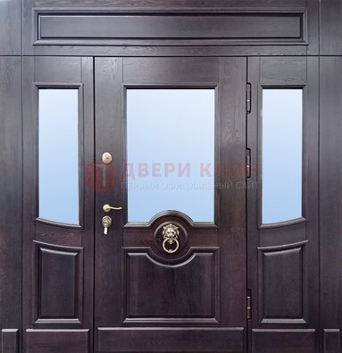 Филенчатая металлическая дверь с панелью МДФ и стеклом ДПР-102 в Троицке