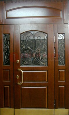 Стальная парадная дверь со вставками из стекла и ковки ДПР-30 в коттедж в Троицке