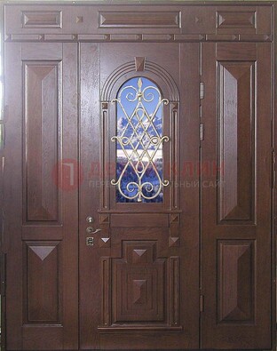 Стальная парадная дверь со стеклом и ковкой ДПР-4 для коттеджа в Троицке