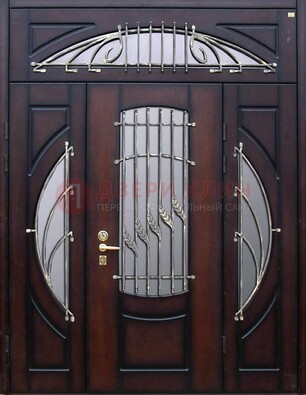 Парадная дверь со стеклянными вставками и ковкой ДПР-9 для улицы в Троицке