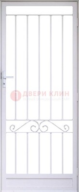 Белая стальная решетчатая дверь с волютами ДР-30 в Троицке