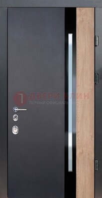Черная металлическая дверь МДФ со стеклом ДС-14 в Троицке