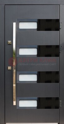 Черная стальная дверь МДФ хайтек со стеклом ДС-16 в Троицке