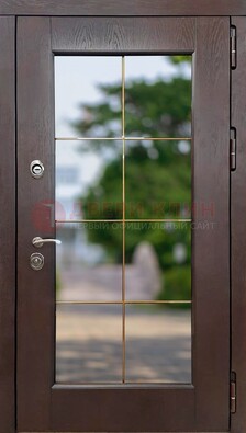 Коричневая стальная дверь со стеклом ДС-19 в Троицке