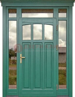 Зеленая металлическая дверь МДФ со стеклом ДС-43 в Троицке