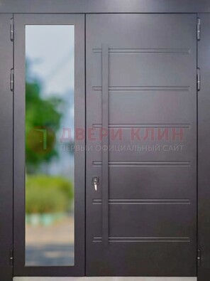 Чёрная двухстворчатая металлическая дверь со стеклом ДС-60 в Троицке