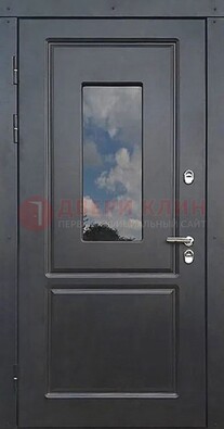 Чёрная металлическая дверь со стеклом ДС-77 в Троицке