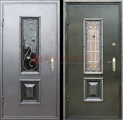 Звукоизоляционная металлическая дверь со стеклом и ковкой ДСК-12 в Троицке