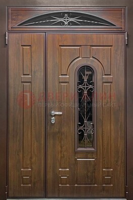 Большая металлическая дверь со стеклом и ковкой ДСК-145 в Троицке
