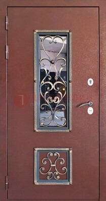 Уличная дверь Порошок со стеклом и ковкой для дома ДСК-218 в Троицке
