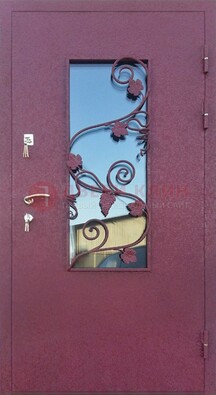 Железная дверь Порошок со стеклом и ковкой лозы ДСК-220 в Троицке