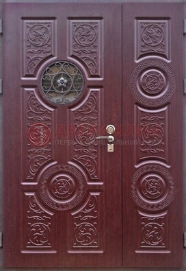 Красная железная дверь Винорит со стеклом и ковкой ДСК-235 в Троицке