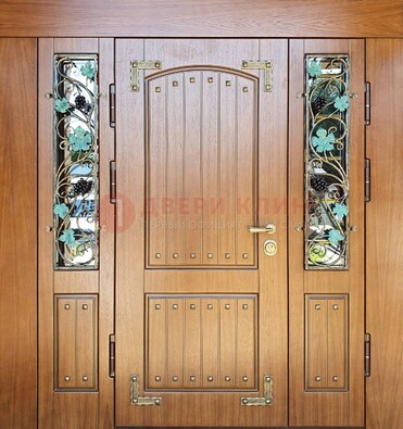 Железная дверь Винорит со стеклом и ковкой лозы ДСК-236 в Троицке