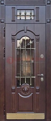 Металлическая дверь массив со стеклом и ковкой с фрамугой ДСК-249 в Троицке