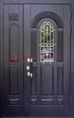 Входная дверь Винорит со стеклом и ковкой с узором ДСК-270 в Троицке