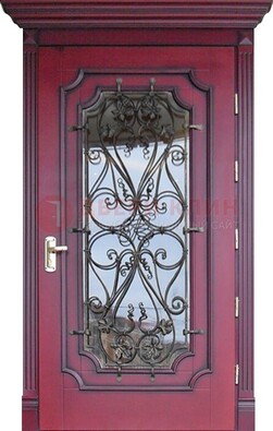 Красная стальная дверь Винорит со стеклом и ковкой ДСК-271 в Троицке