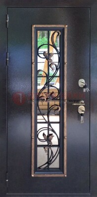 Железная дверь с порошковым напылением стеклом и ковкой ДСК-279 в Троицке