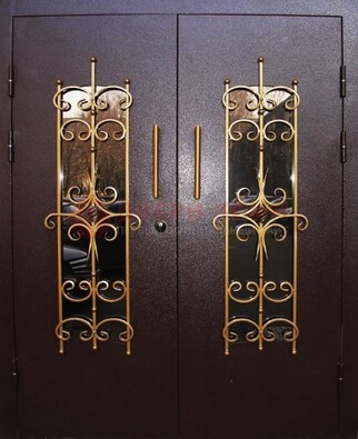 Металлическая дверь с ковкой и остеклением ДСК-49 в Троицке