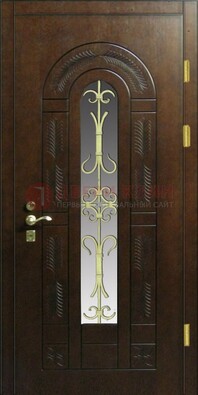 Дизайнерская металлическая дверь со стеклом и ковкой ДСК-50 в Троицке