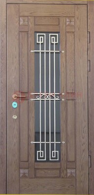 Стандартная железная дверь со стеклом темным и ковкой ДСК-5 в Троицке