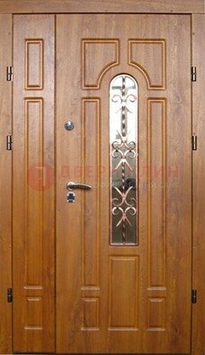 Стальная дверь со стеклом и цветной ковкой ДСК-78 для панельного дома в Троицке