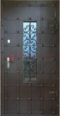 Стальная дверь со стеклом и ковкой ДСК-84 с утеплением в Троицке