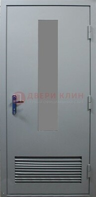 Серая металлическая техническая дверь с декоративной вставкой ДТ-14 в Троицке
