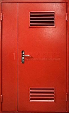 Красная железная техническая дверь с вентиляционными решетками ДТ-4 в Троицке